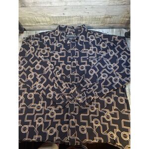 Pelle Pelle Marc Buchanan Geometric Shirt XXL Vintage 90s Rare Black Print AOP